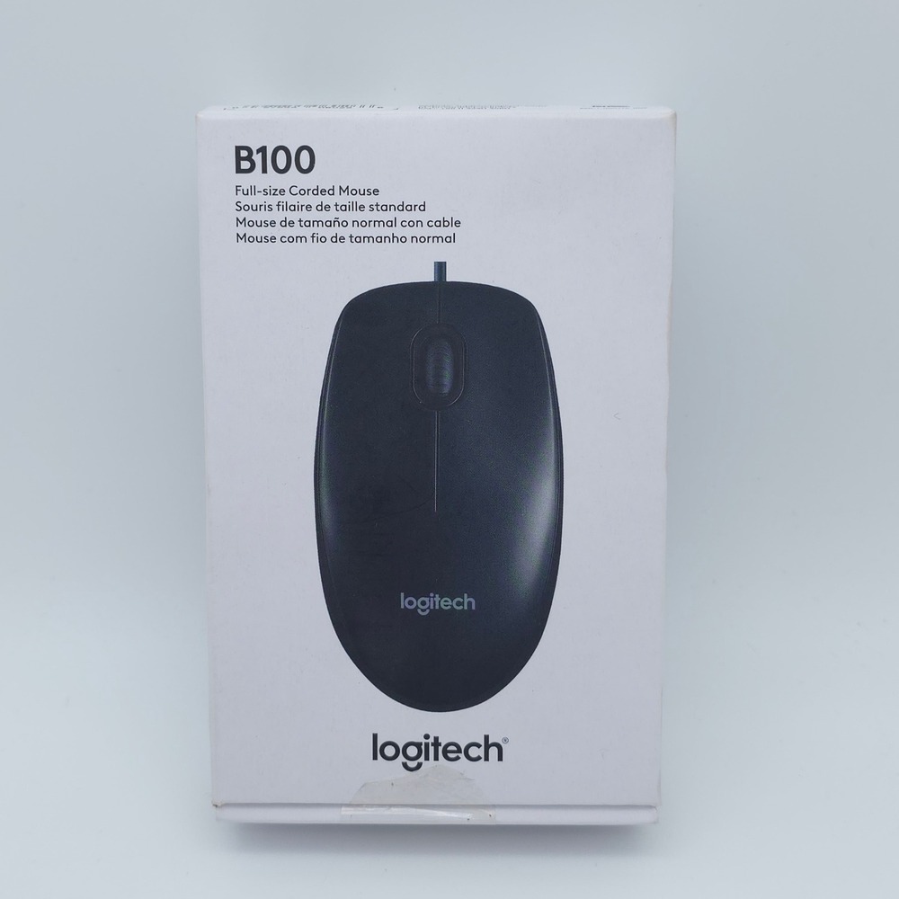 Logitech B100 Corded Mouse Full-Size USB Optical Black Ambidextrous New NIB